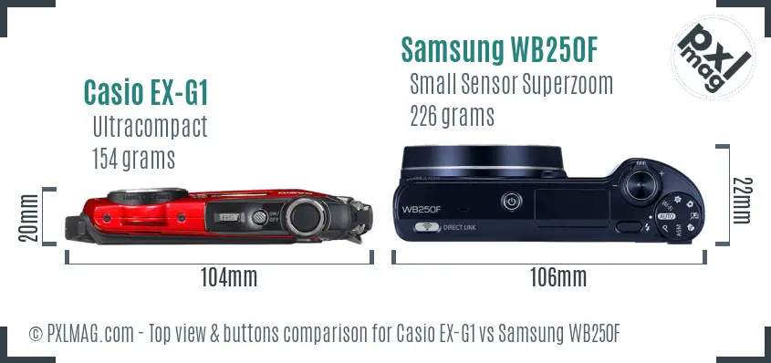 Casio EX-G1 vs Samsung WB250F top view buttons comparison