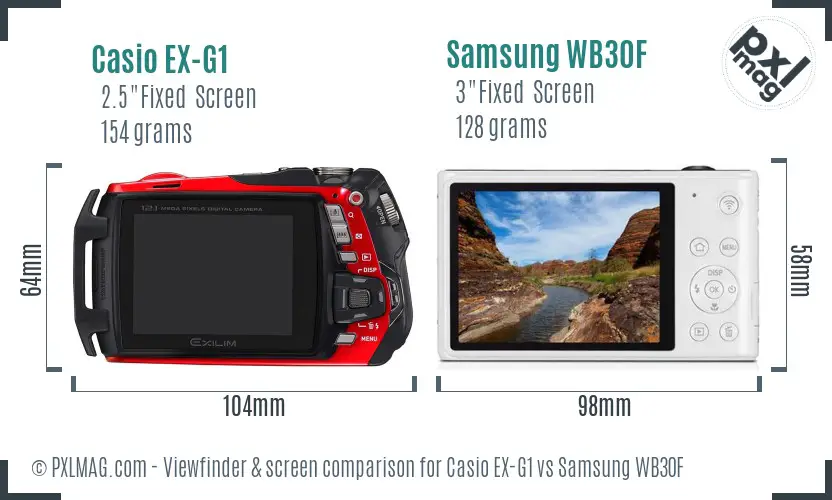Casio EX-G1 vs Samsung WB30F Screen and Viewfinder comparison