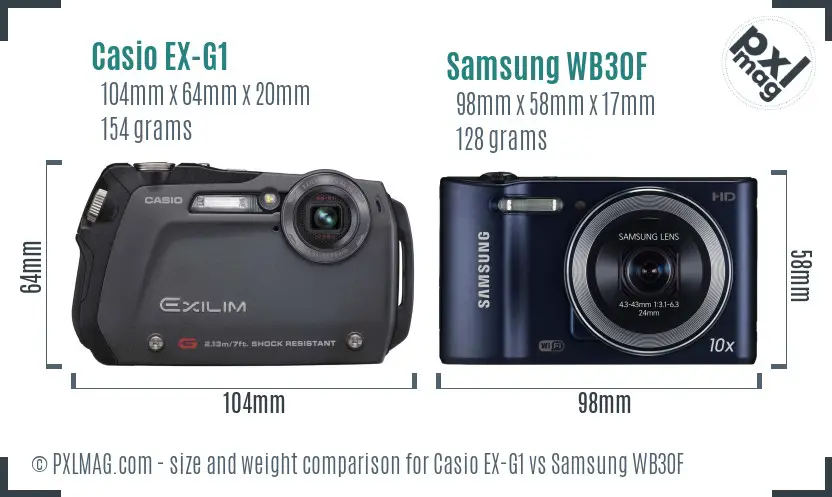 Casio EX-G1 vs Samsung WB30F size comparison
