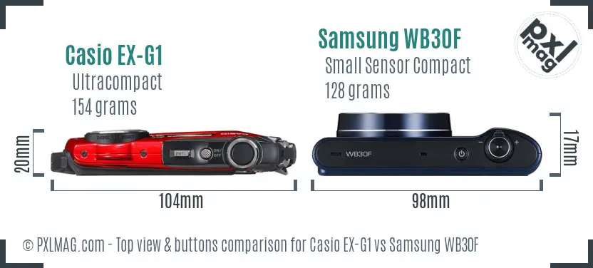 Casio EX-G1 vs Samsung WB30F top view buttons comparison