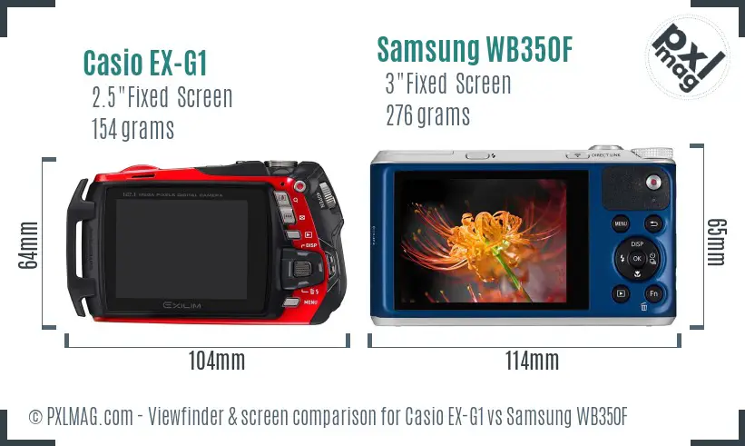 Casio EX-G1 vs Samsung WB350F Screen and Viewfinder comparison