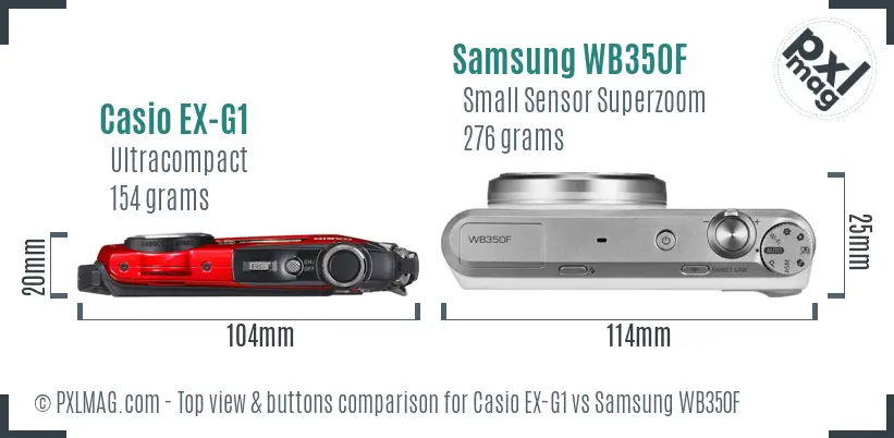 Casio EX-G1 vs Samsung WB350F top view buttons comparison