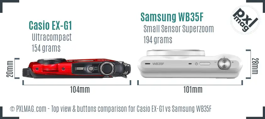 Casio EX-G1 vs Samsung WB35F top view buttons comparison