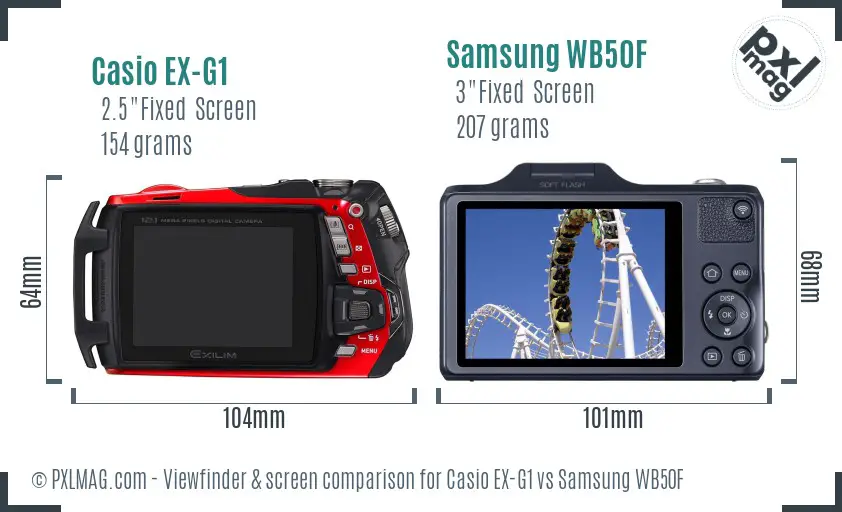 Casio EX-G1 vs Samsung WB50F Screen and Viewfinder comparison