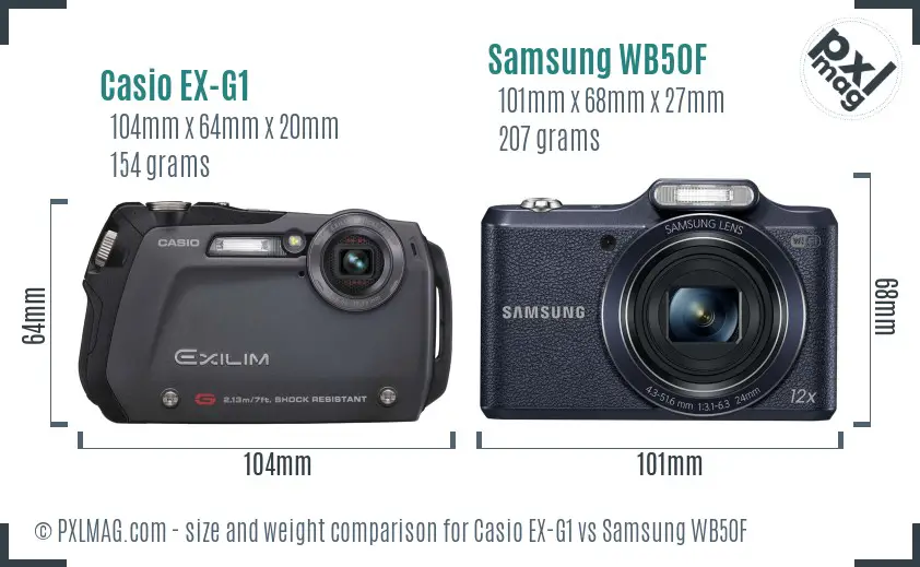 Casio EX-G1 vs Samsung WB50F size comparison