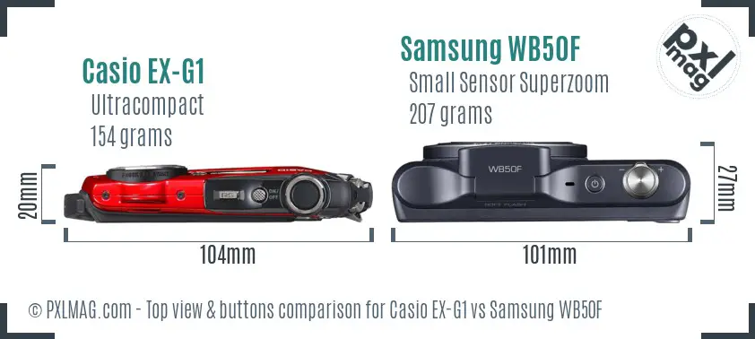 Casio EX-G1 vs Samsung WB50F top view buttons comparison