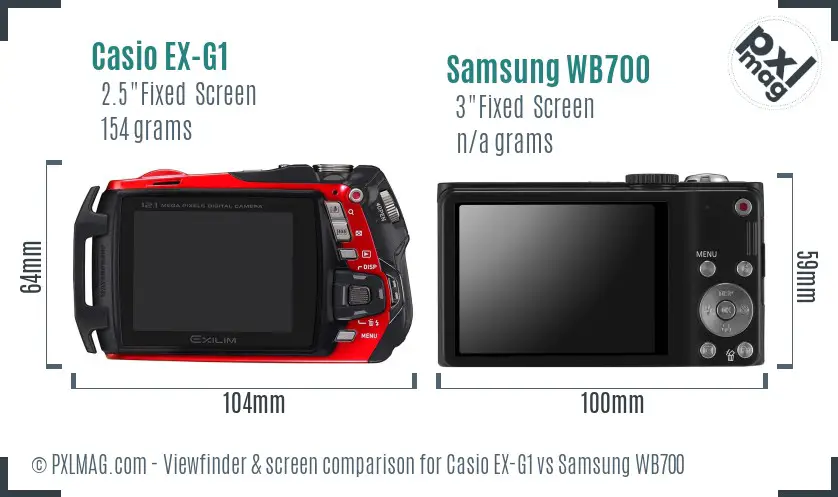 Casio EX-G1 vs Samsung WB700 Screen and Viewfinder comparison
