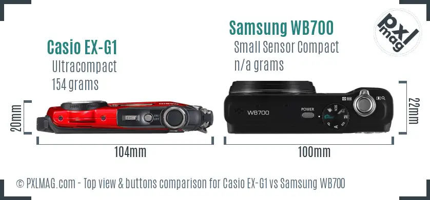 Casio EX-G1 vs Samsung WB700 top view buttons comparison