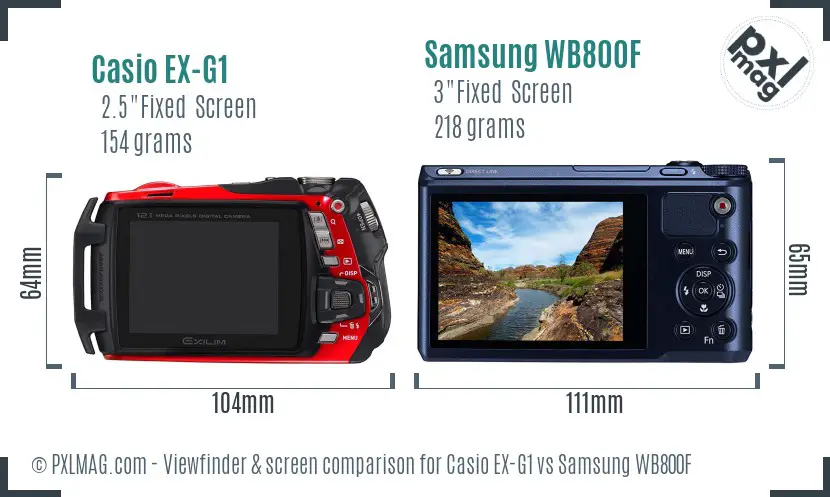 Casio EX-G1 vs Samsung WB800F Screen and Viewfinder comparison