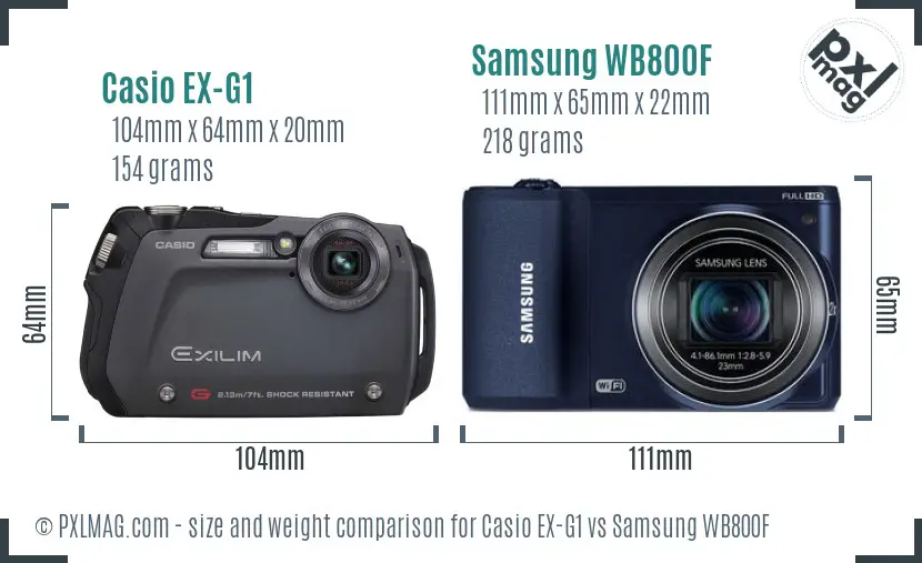 Casio EX-G1 vs Samsung WB800F size comparison