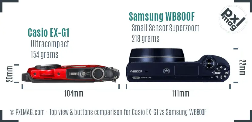 Casio EX-G1 vs Samsung WB800F top view buttons comparison