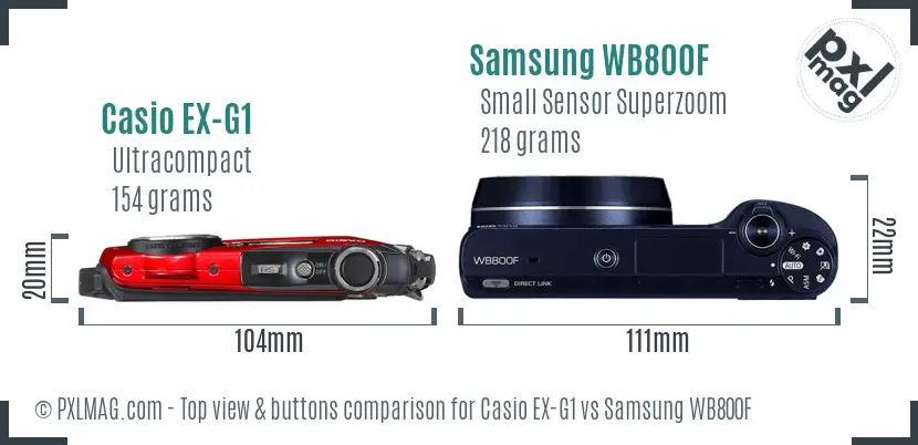 Casio EX-G1 vs Samsung WB800F top view buttons comparison Casio EX-G1 vs Samsung WB800F top view buttons comparison