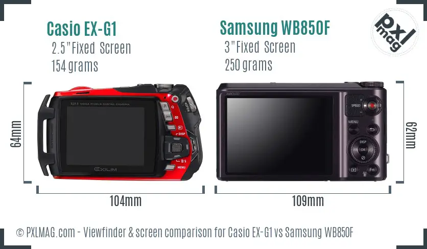 Casio EX-G1 vs Samsung WB850F Screen and Viewfinder comparison