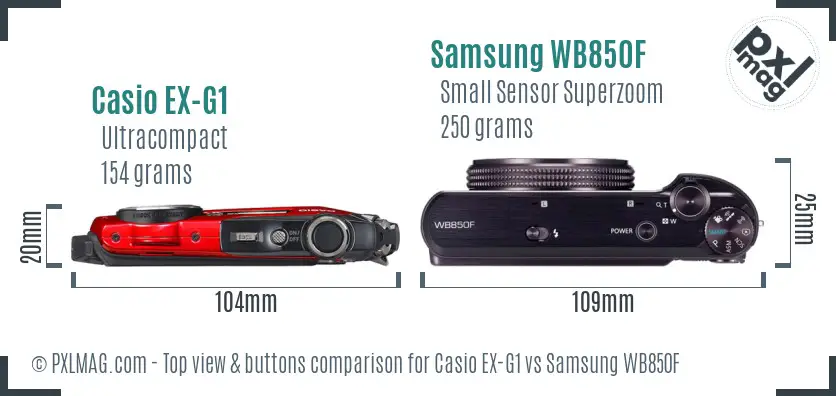 Casio EX-G1 vs Samsung WB850F top view buttons comparison