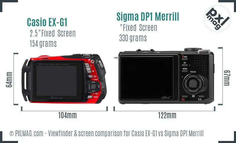 Casio EX-G1 vs Sigma DP1 Merrill Screen and Viewfinder comparison