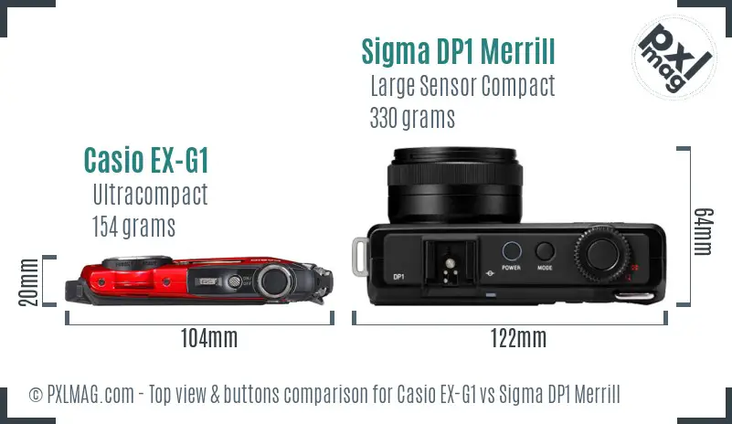 Casio EX-G1 vs Sigma DP1 Merrill top view buttons comparison