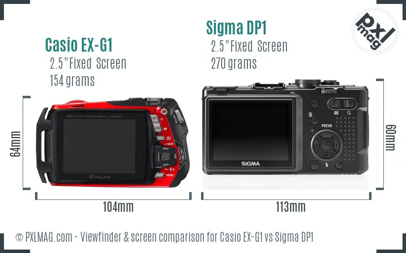 Casio EX-G1 vs Sigma DP1 Screen and Viewfinder comparison