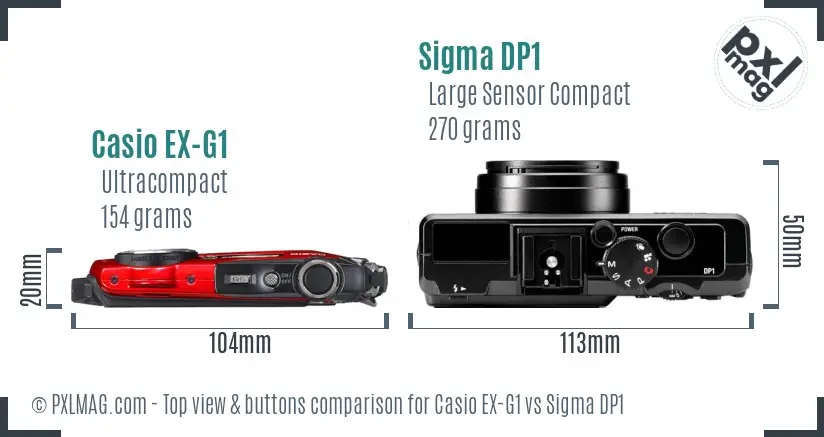 Casio EX-G1 vs Sigma DP1 top view buttons comparison
