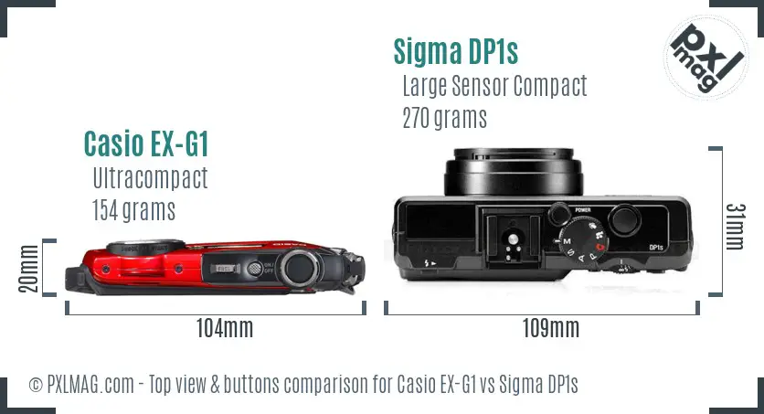 Casio EX-G1 vs Sigma DP1s top view buttons comparison