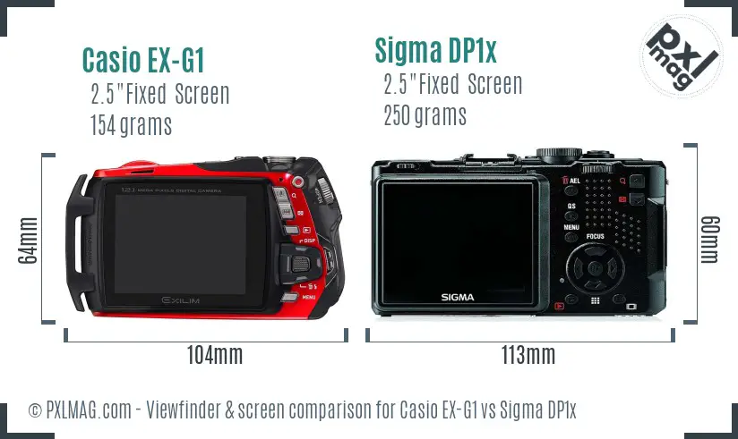 Casio EX-G1 vs Sigma DP1x Screen and Viewfinder comparison