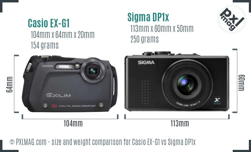 Casio EX-G1 vs Sigma DP1x size comparison