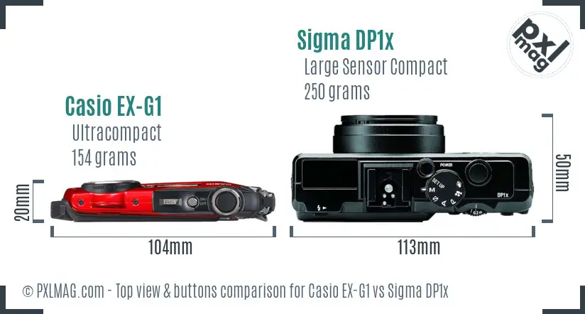 Casio EX-G1 vs Sigma DP1x top view buttons comparison