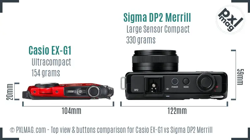 Casio EX-G1 vs Sigma DP2 Merrill top view buttons comparison