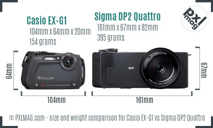 Casio EX-G1 vs Sigma DP2 Quattro size comparison