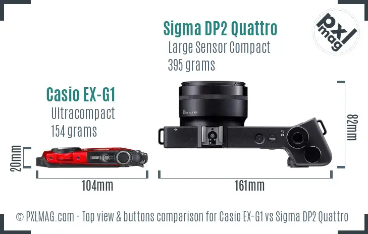 Casio EX-G1 vs Sigma DP2 Quattro top view buttons comparison