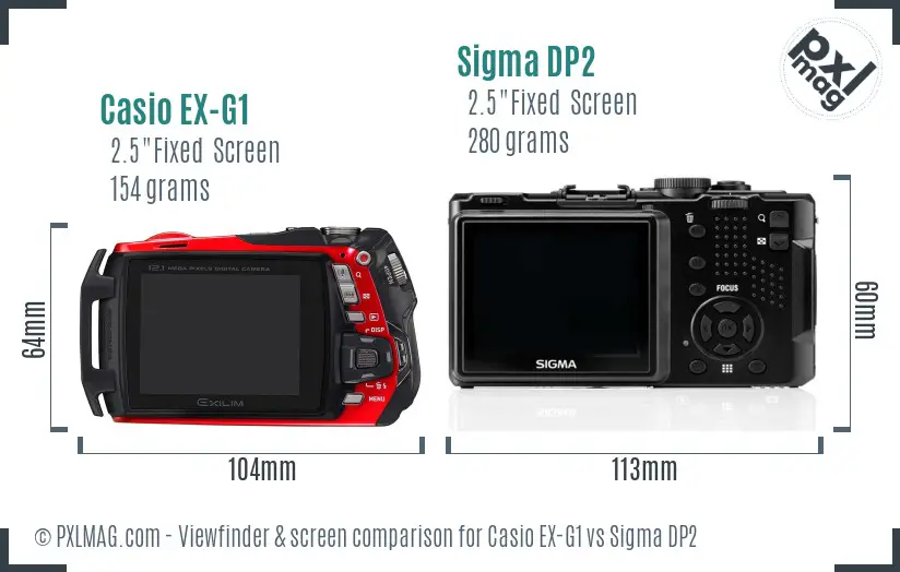 Casio EX-G1 vs Sigma DP2 Screen and Viewfinder comparison