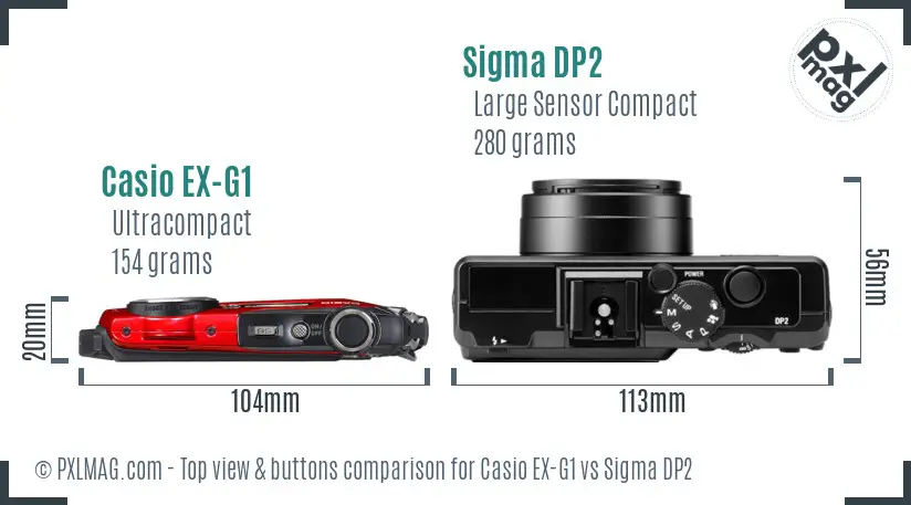 Casio EX-G1 vs Sigma DP2 top view buttons comparison