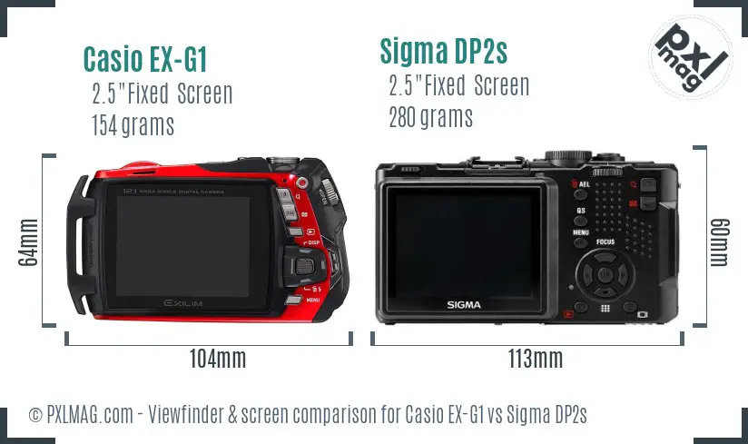 Casio EX-G1 vs Sigma DP2s Screen and Viewfinder comparison