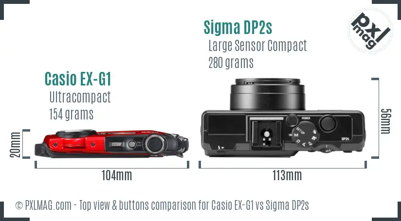 Casio EX-G1 vs Sigma DP2s top view buttons comparison