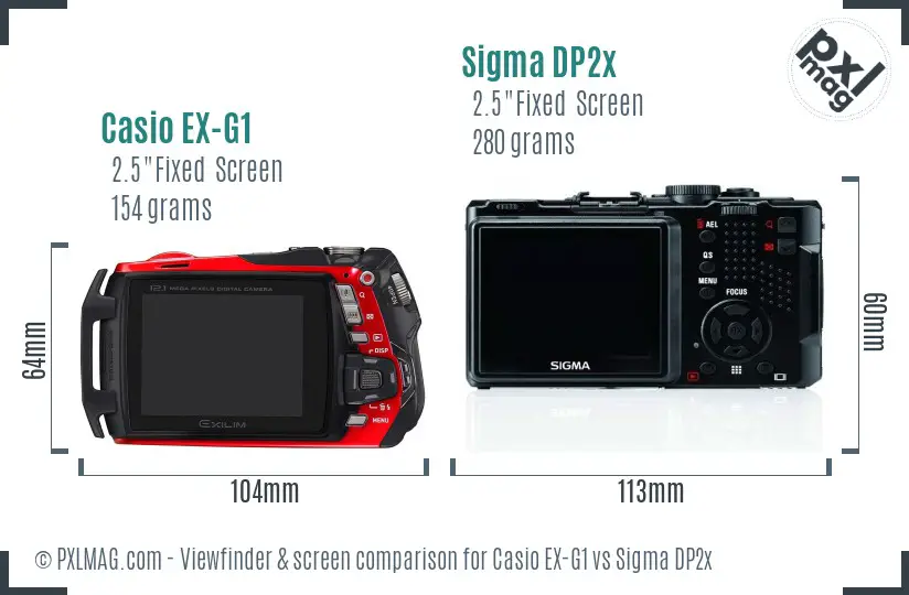 Casio EX-G1 vs Sigma DP2x Screen and Viewfinder comparison