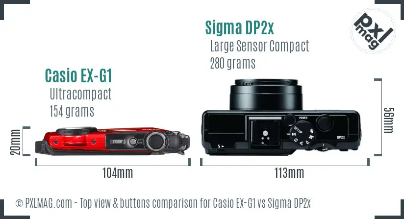 Casio EX-G1 vs Sigma DP2x top view buttons comparison