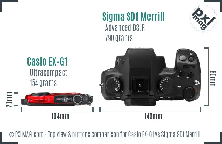 Casio EX-G1 vs Sigma SD1 Merrill top view buttons comparison