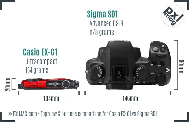 Casio EX-G1 vs Sigma SD1 top view buttons comparison