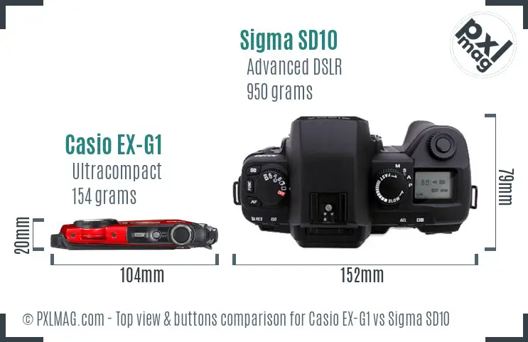 Casio EX-G1 vs Sigma SD10 top view buttons comparison