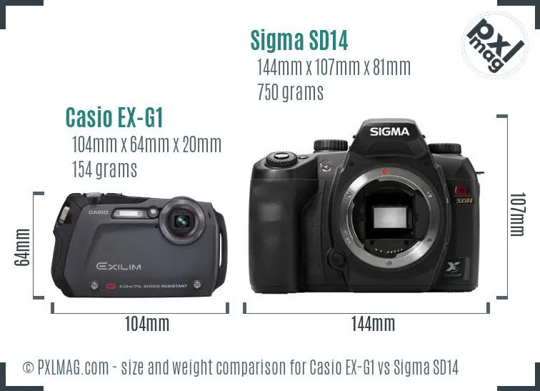Casio EX-G1 vs Sigma SD14 size comparison