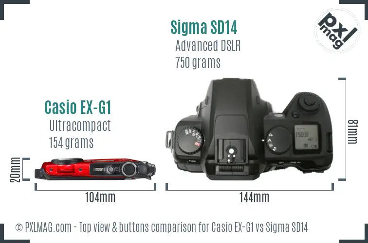 Casio EX-G1 vs Sigma SD14 top view buttons comparison