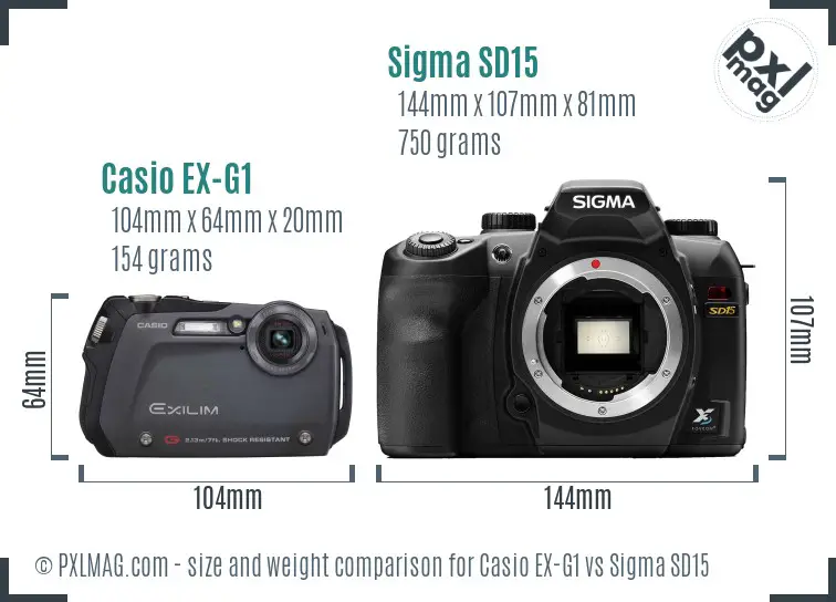 Casio EX-G1 vs Sigma SD15 size comparison