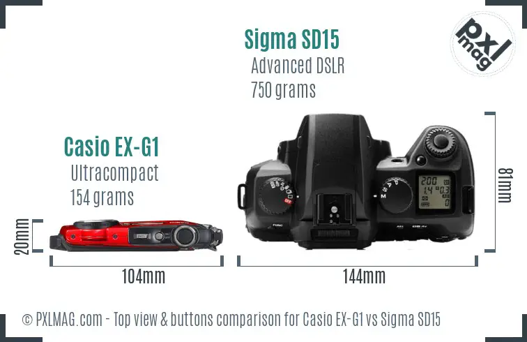 Casio EX-G1 vs Sigma SD15 top view buttons comparison