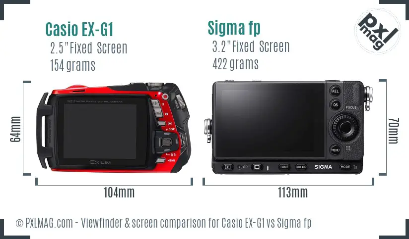 Casio EX-G1 vs Sigma fp Screen and Viewfinder comparison
