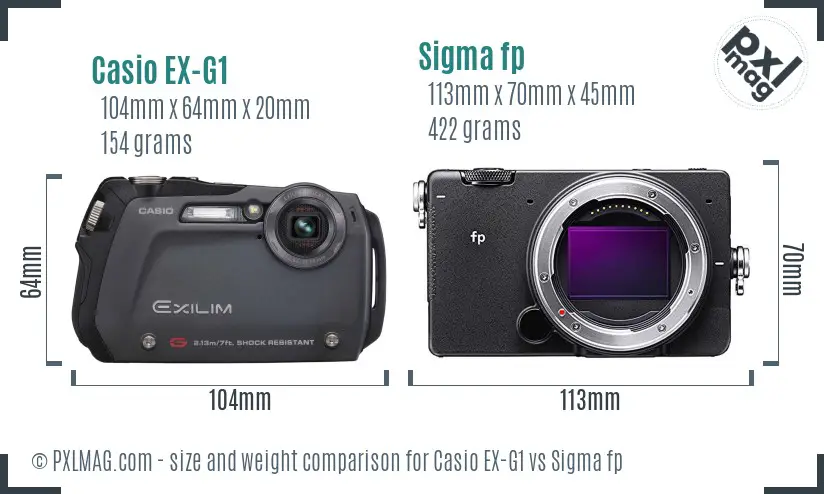 Casio EX-G1 vs Sigma fp size comparison