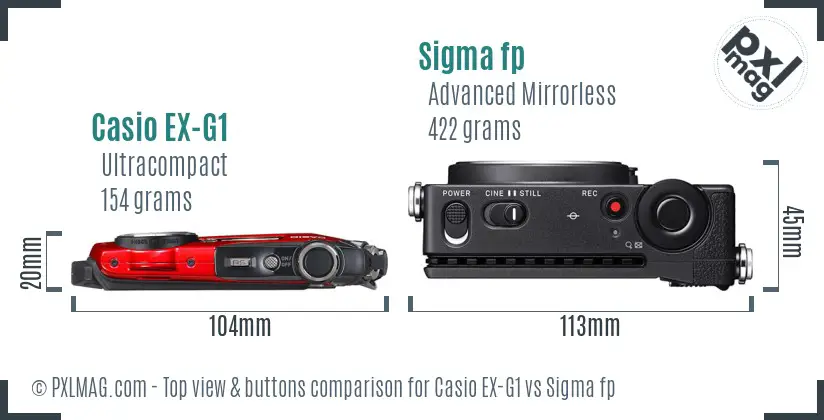 Casio EX-G1 vs Sigma fp top view buttons comparison