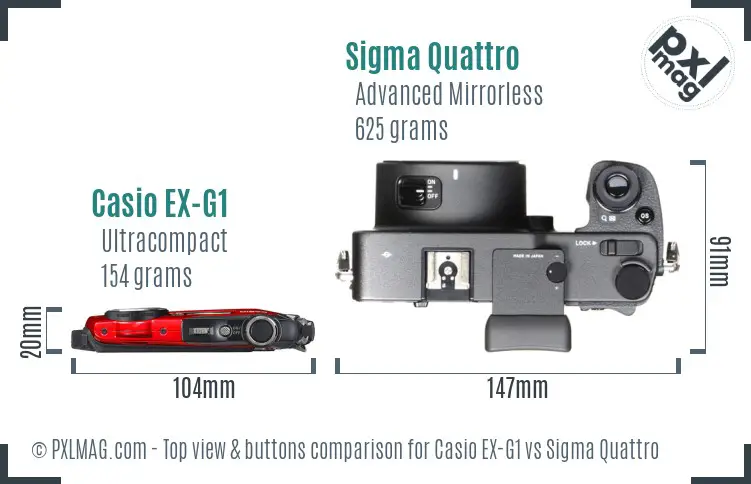 Casio EX-G1 vs Sigma Quattro top view buttons comparison