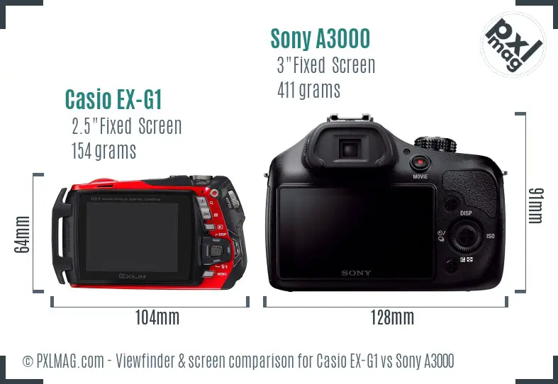 Casio EX-G1 vs Sony A3000 Screen and Viewfinder comparison