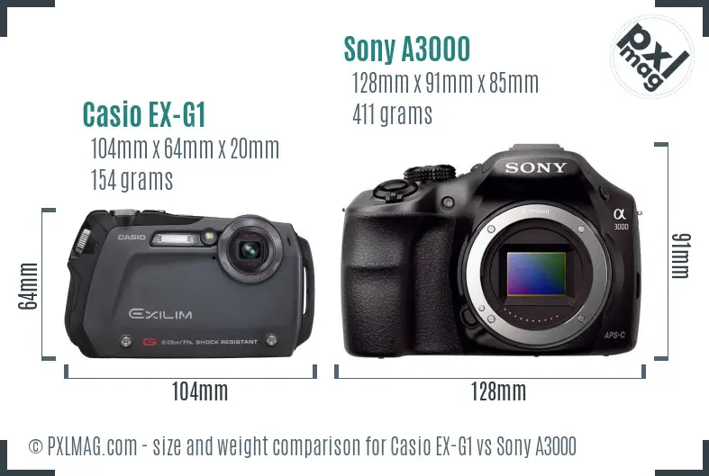 Casio EX-G1 vs Sony A3000 size comparison