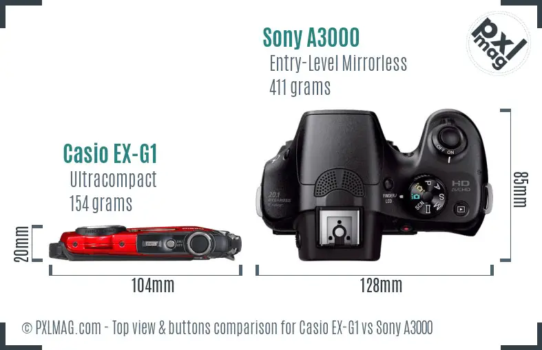 Casio EX-G1 vs Sony A3000 top view buttons comparison