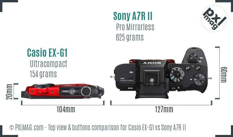 Casio EX-G1 vs Sony A7R II top view buttons comparison